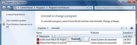 [Image: programma di disinstallazione SafeSearch]