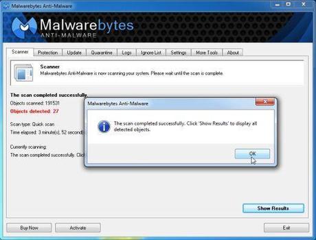 [Image: risultati della scansione Malwarebytes Anti-Malware]
