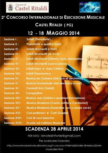 2° CONCORSO INTERNAZIONALE DI ESECUZIONE MUSICALE 2014 DAl 12 al 18 MAGGIO 2014 CASTEL RITALDI (PG)
