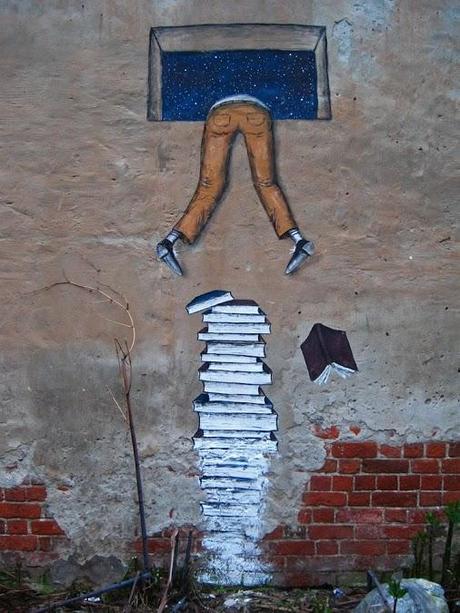 Climbing Over Books. Street art by Andreyante AO, in Nizhny Novgorod, Russia