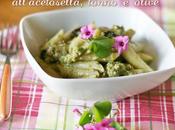 Penne crema zucchine all’acetosella, tonno olive with wood sorrel courgette cream, tuna olives