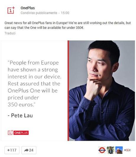 oneplus one OnePlus One in Europa ad un prezzo minore di 350 euro smartphone  smartphone android OnePlus One oneplus 