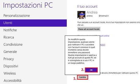  Eliminare e rimuovere la password dopo la sospensione (standby) in Windows 8 e Windows 8.1