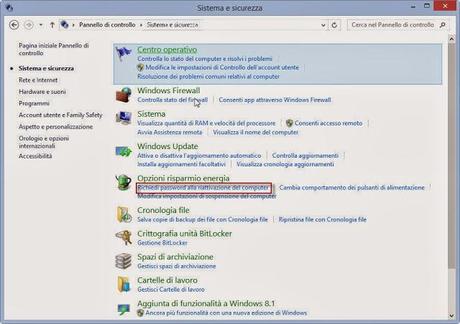 richiedi passwprd alla riattivazione Eliminare e rimuovere la password dopo la sospensione (standby) in Windows 8 e Windows 8.1