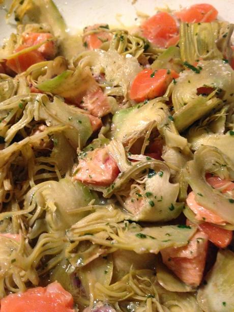 SPEZZATINO DI SALMONE CARCIOFI E MAZZANCOLLE