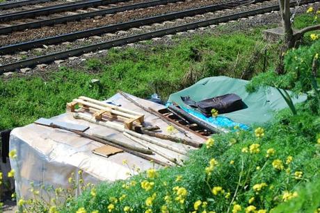 Via Cilicia. L'accampamento che affaccia sul treno, alla bella vista di tutti coloro che arrivano da Fiumicino