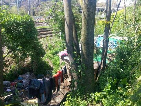 Via Cilicia. L'accampamento che affaccia sul treno, alla bella vista di tutti coloro che arrivano da Fiumicino