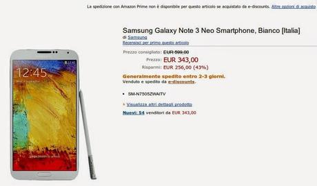 Samsung Galaxy Note 3 Neo Garanzia Italia disponibile a 343 euro su Amazon