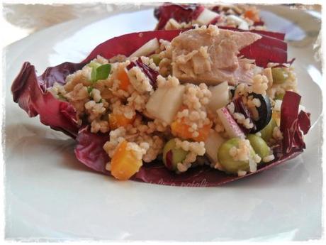 couscous farro integrale radicchio carote piselli tonno