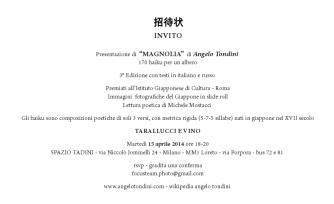 Milano libri: Magnolia il libro mai presentato in Italia di Angelo Tondini tradotto in più lingue: 170 haiku per un albero