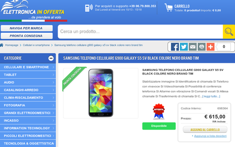 Promozione Samsung Galaxy S5 Garanzia italia a 615 euro