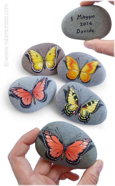 Idee originali per bomboniere | Sassi dipinti con farfalle
