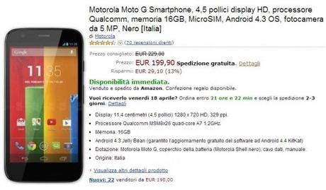 motorola moto g 16 gb insert 600x351 Motorola Moto G 16 GB a soli 199 euro su Amazon smartphone  news Motorola Moto G moto g 