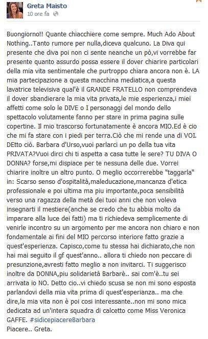 greta_fb Grande Fratello 13: Greta Maisto litiga con Barbara D’Urso a Pomeriggio 5 – Il video