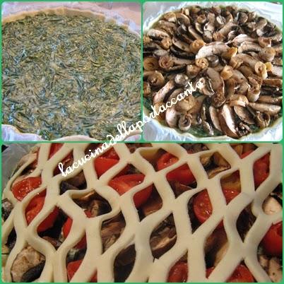 Crostata salata di agretti con ricotta e funghi cremini al profumo di basilico