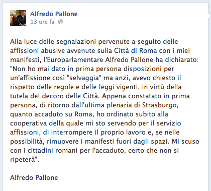 Affissioni abusive. Alfredo Pallone si scusa: ma è sempre colpa delle cooperative