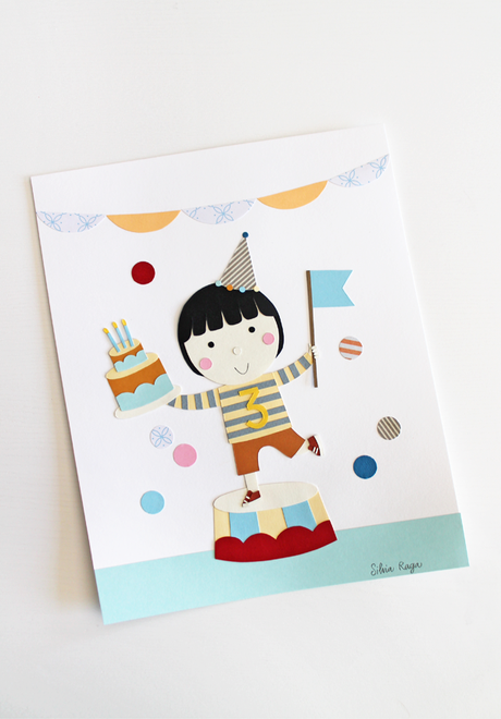 Handmade paper birthday illustration