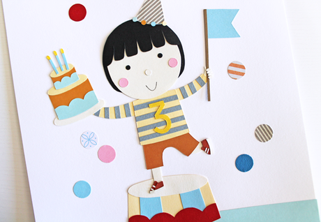 Handmade paper birthday illustration