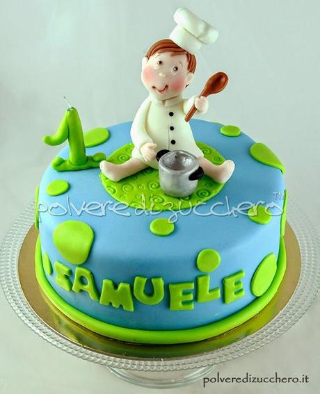 torta decorata 1 compleanno bimbo cuoco polvere di zucchero