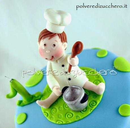 torta decorata 1 compleanno bimbo cuoco polvere di zucchero