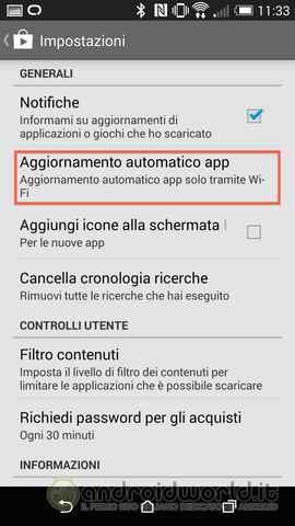Android Abilitare o Disabilitare aggiornamento automatico delle applicazioni