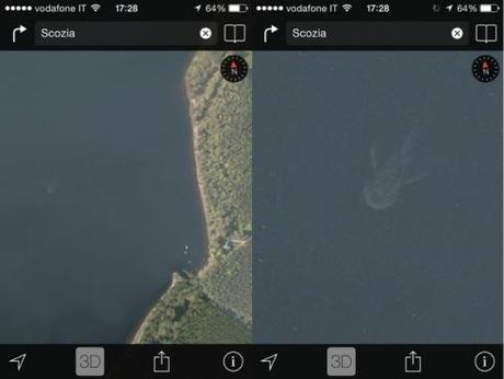 Il presunto mostro di Loch Ness nelle mappe satellitari utilizzate da Apple