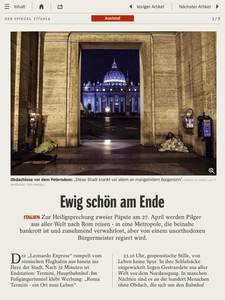 Grande articolo sul degrado a Roma nel Der Spiegel di oggi in edicola. Il più grande settimanale d'Europa condanna la gestione della città