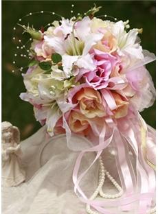 Colorful Pink and Orange Wedding Bridal Bouquet with White Lily