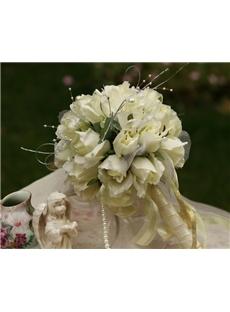 Beautiful Small Green-white Silk Cloth Wedding Bridal Bouquet 