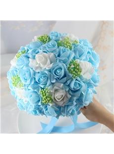 Attractive Handwork Cloths White And Blue Rose Wedding Bouquet 