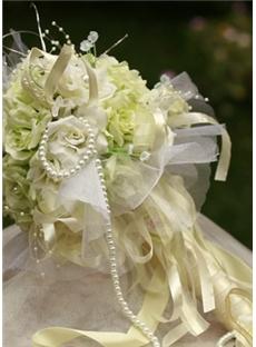 Fancy Light Yellow Silk Cloth Flower Wedding Bridal Bouquet 