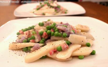 Gnocchi di riso del contadino - pisellini, patate vitelotte, guanciale e pecorino