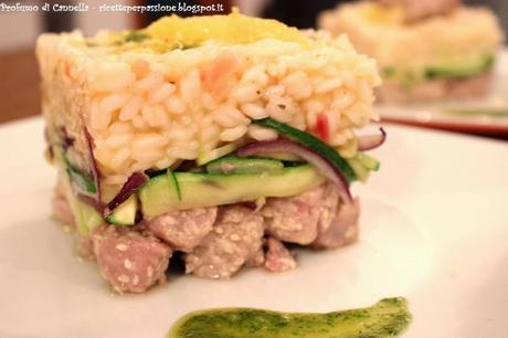 Risotto al limone con tonno fresco e verdurine - piatto ricco