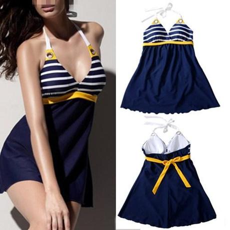 2014-Plus-size-Navy-blue-Padded-Sailor-Stripe-Swimwear-one-piece-font-b-swimsuit