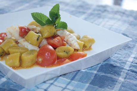 Gnocchi alla curcuma e mentuccia con sogliola e pomodorini gnocchi_mentuccia_sogliola