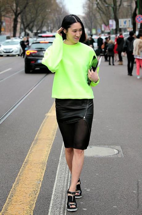 In the Street...Eva Chen in Fluo+black and Metalizzed+white