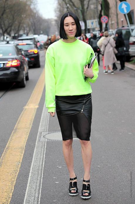 In the Street...Eva Chen in Fluo+black and Metalizzed+white