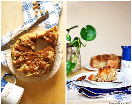 Torta alle pere e pistacchi con salsa al caramello