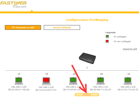 Fastweb - MyFastPage - Configura Porte Router