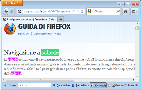 Guida di Firefox: come effettuare una ricerca all'interno di una pagina web.