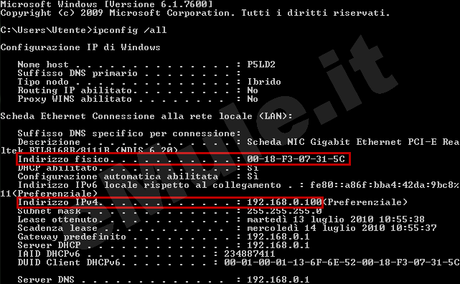 Guida all'installazione di eMule: prenotazione Indirizzo IP da DHCP