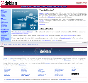 A confronto la vecchia e la nuova versione della home page di Debian.org