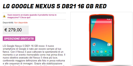 nexus 5 red Nexus 5 in offerta da Gli Stockisti: variante Red 16GB a 279€ smartphone  offerta nexus 5 lg google gli stockisti 