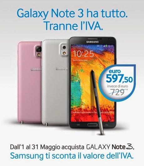 Promozione Samsung Galaxy Note 3 senza IVA: il prezzo di listino scende a 597 euro per tutto il mese di maggio