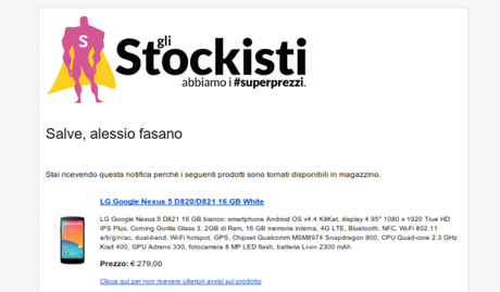 Gli Stockisti Avviso prodotto nuovamente disponibile 600x351 Nexus 5 White 16 GB nuovamente disponibile a 279 euro da Glistockisti.it smartphone  nexus 5 16 GB google nexus 5 