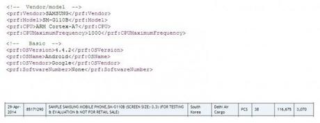 Samsung SM G110 leak 600x231 Samsung SM G110: successore del Galaxy Pocket? smartphone  SM G110 samsung Galaxy Pocket Android 4.4.2 KitKat 