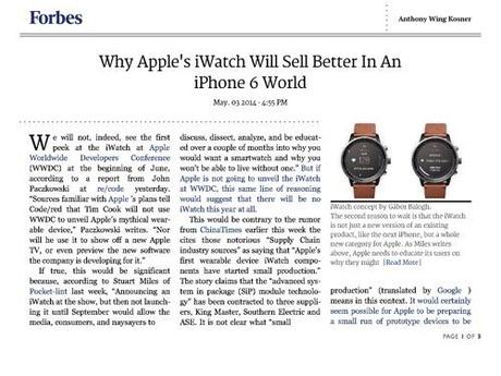 Articolo: Why Apple’s iWatch Will Sell Better In An iPhone 6 World