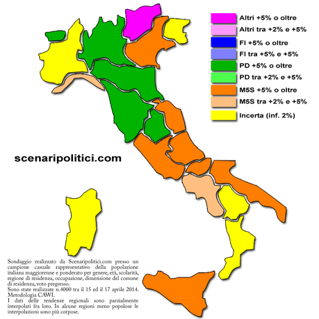 Sondaggio SCENARIPOLITICI riepilogo regioni 19 aprile 2014