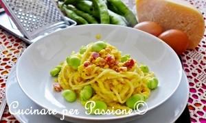 spaghetti con le uova, le fave e il pecorino_2