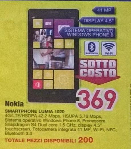 Nokia Lumia 1020 a 369 euro da Euronics